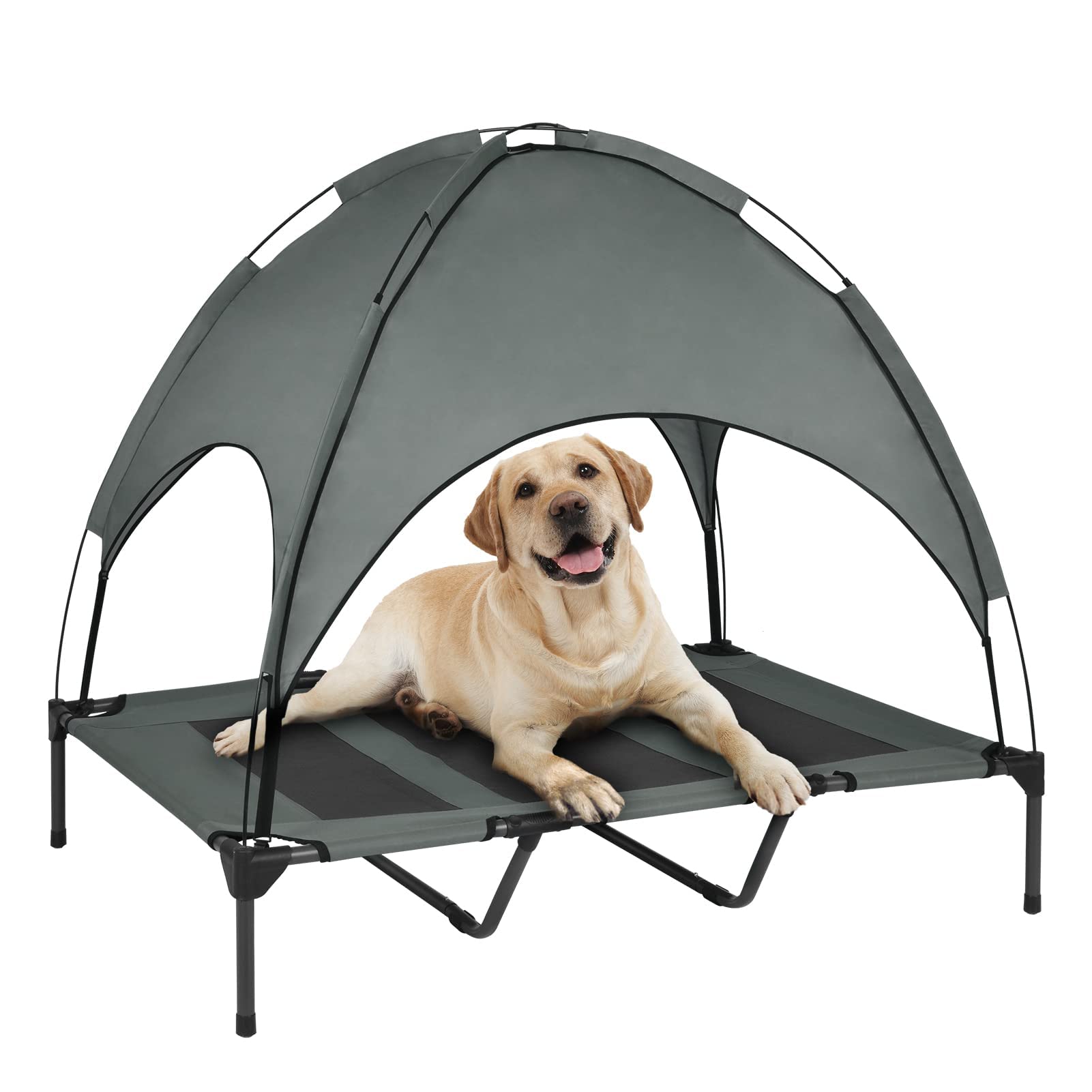 Outdoor Elavated Dog Bed with Canopy, 48" X-Large Outside Dog Cot with Removeable Waterpoof Cover Dog Tent Rasied Cooling Dog Beds for Large Dogs