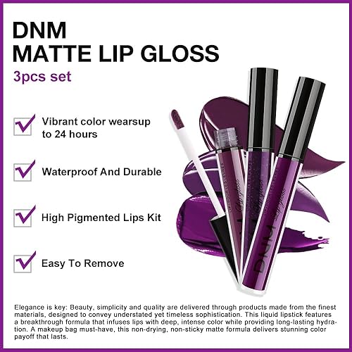 Miniatura 213 de evpct Juego de 3 lápices labiales líquidos de color oscuro, color rojo, verde esmeralda, mate, 24 horas, de larga duración, impermeable, a prueba