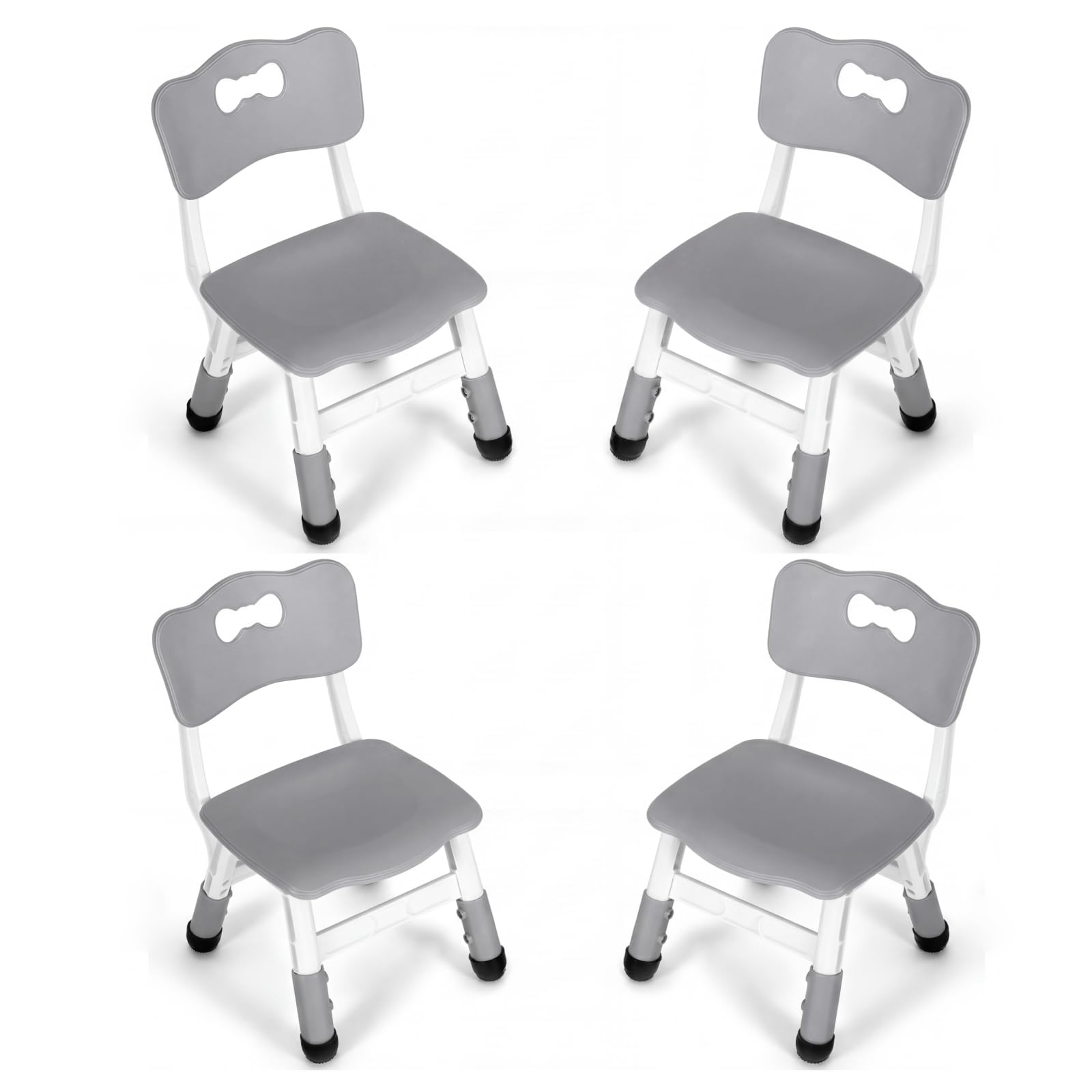 4PCS Sedia Bambini Plastica, Sedie per Bambini Regolabile in Altezza, Sediolina Portata 100kg, Sgabello da 2 Anni, Sedia da Scrivania per Bambini per la Cameretta, Scuola, Asilo Nido, Grigio
