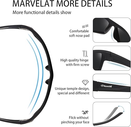 Miniatura 4 de POLARKING Lentes de sol polarizados deportivos para hombres y mujeres, marco cuadrado, envolvente, gafas de sol, ciclismo, pesca, sombra con