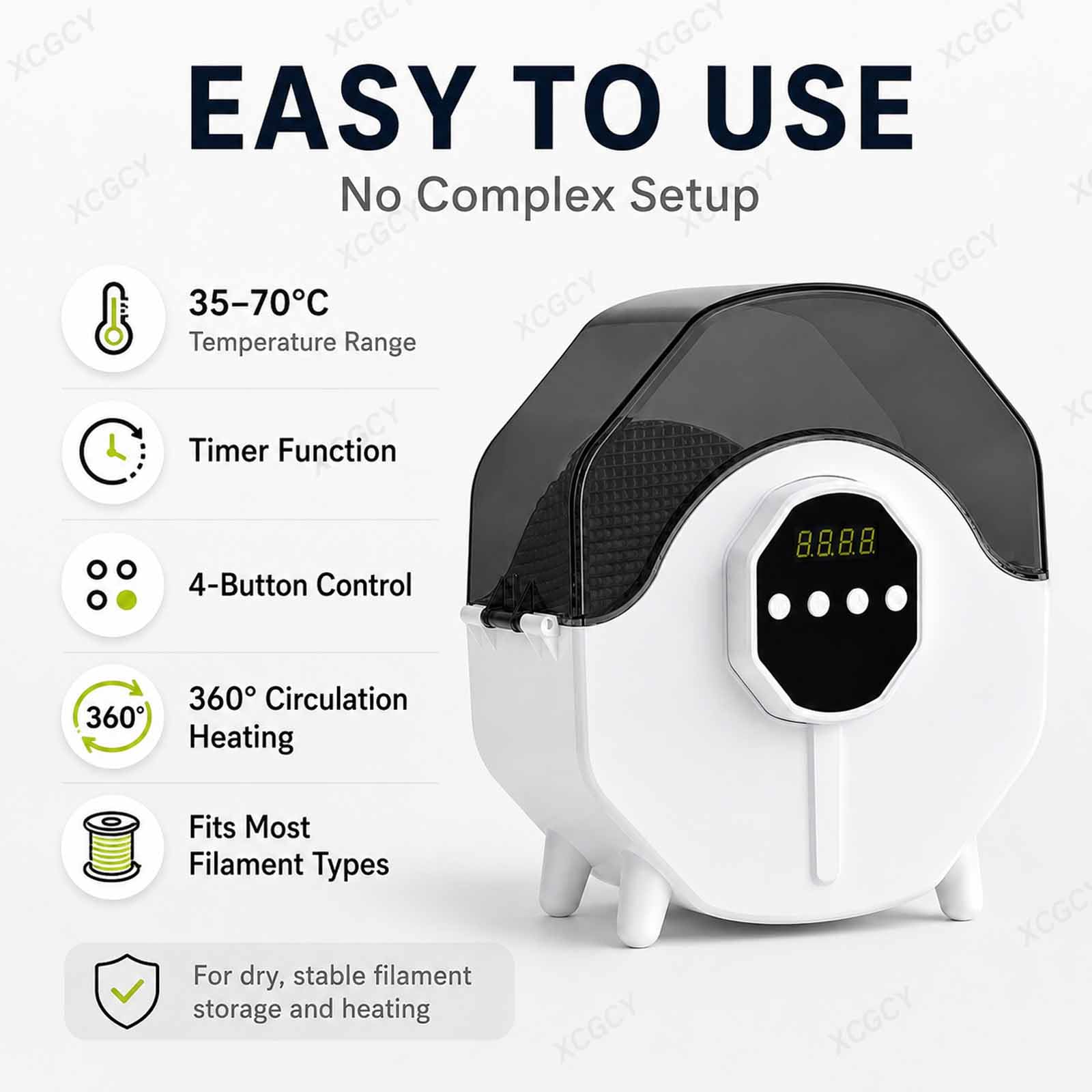 Deshidratador De Filamento Para Impresora 3d, Caja Secadora De Filamento Para Bobina De 1 Kg, Secado Durante La Impresión, 35–70 °c, Para Pla, Abs, Petg, Pva, Pa Y Pc De 1,75/2,85/3,0 Mm