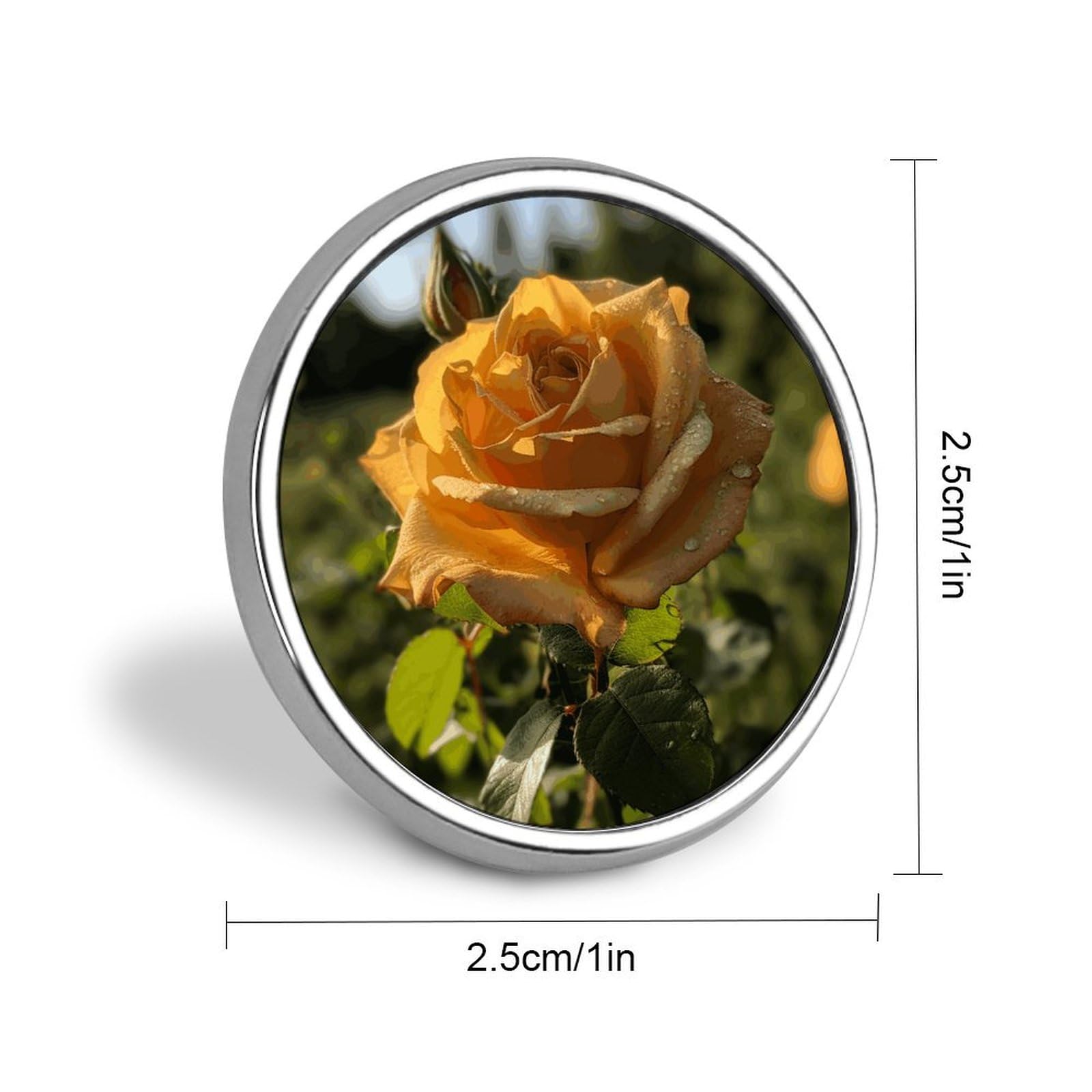 Stylish Yellow Rose Printed Round Brooch: Lightweight, Durable, Stylish Wedding Accessory Ideal for Valentine's Day And Women's Day