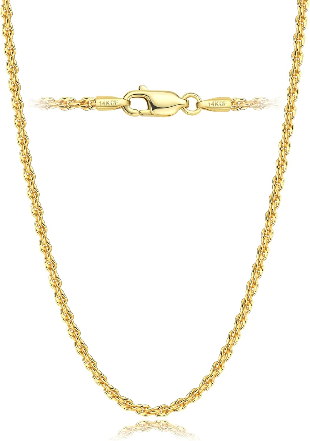 14K Gold Chain Necklaces for Women & Men, 2.5mm Simple Rope Link Chain for Womens D...