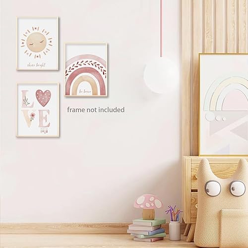 Miniatura 8 de HNNXAR Juego de 3 pósteres de pared para habitación de niños, diseño bohemio lindo para habitación de niños, decoración de pared, sol rosa, arco