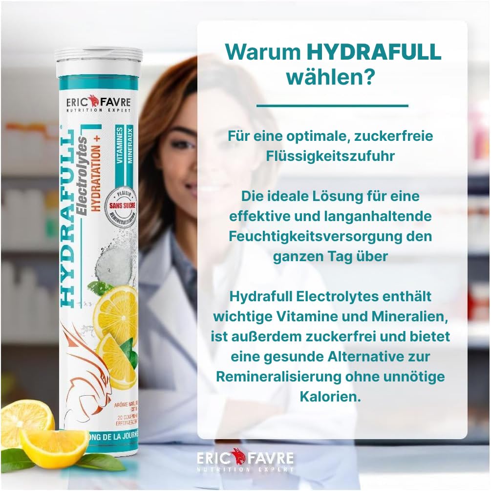 Eric Favre Hydrafull Electrolytes – Elektrolytmischung mit Vitaminen, Noni-Extrakt & Zitronengeschmack, Zuckerfrei, Vegan, 12 Sticks à 4g