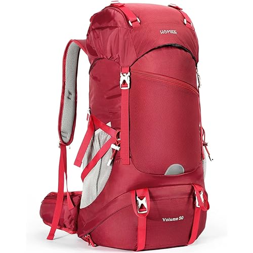 HOMIEE 50L Hiking Backpack Travel Bag Waterproof Camping Climbing Daypack Outdoor Sports Rucksack Backpacks with Rain Cover