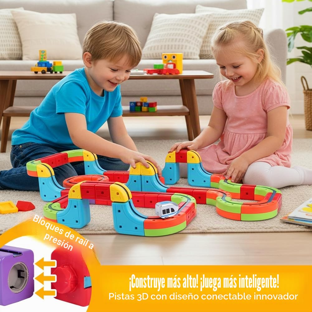 68 Piezas Tren Eléctrico, Trens Magnetico Juguete Incluye Tren Eléctrico Antigravedad, Señales de Tráfico Y un Diseño de Pista Incrustado en 3D, Regalos