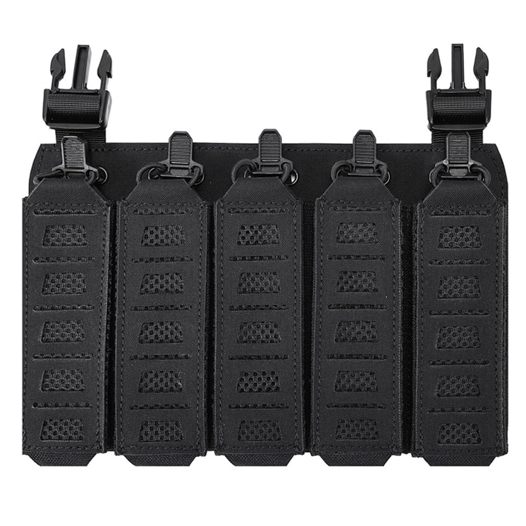 WLXW Tactical MP5 MP7 Magazine Pouch With Hook Backing＆Elastic Retention Straps For Airsoft Hunting Vest Chest Rig Accessories(BK)
