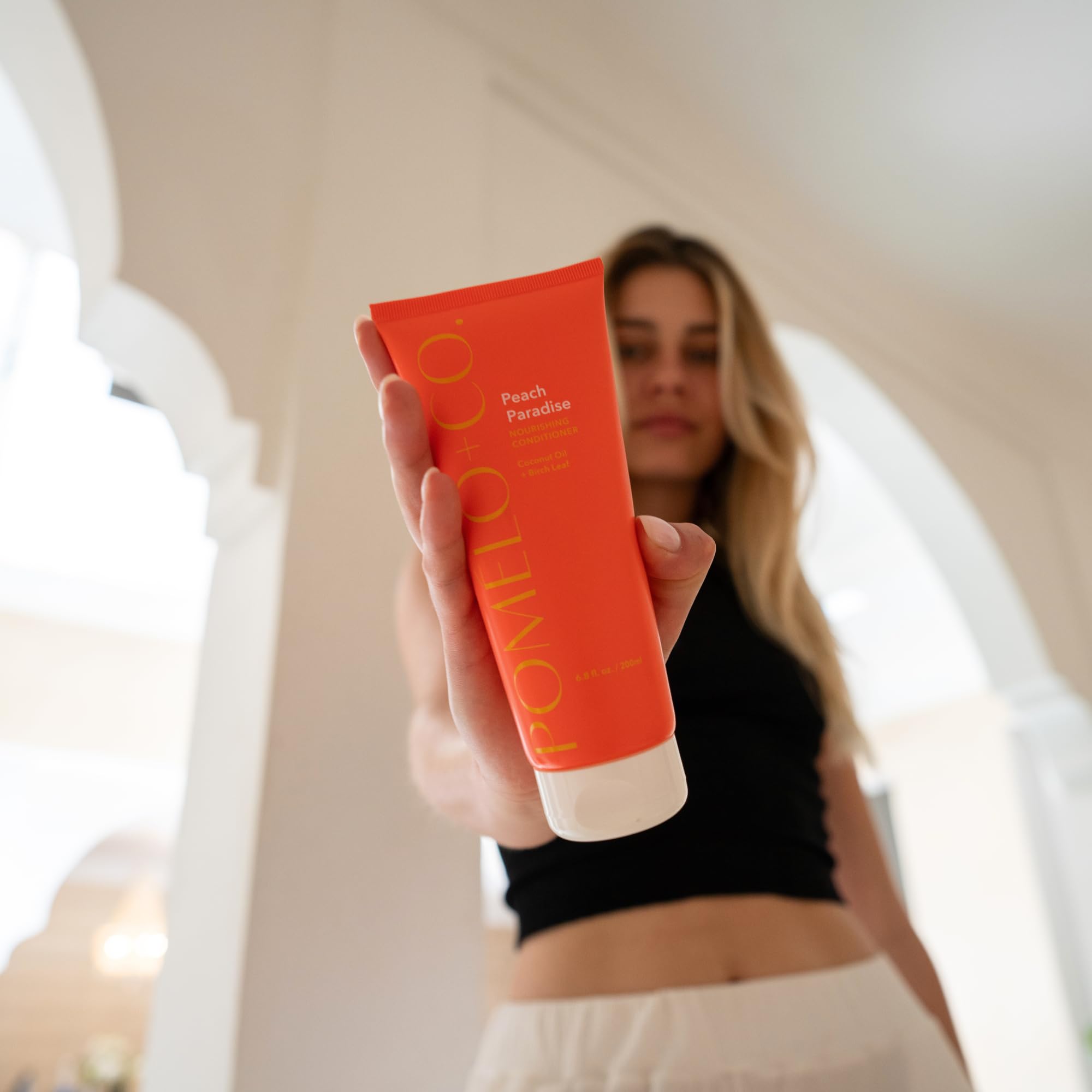 Pomélo+Co. Peach Routine Set - Haarmaske Shampoo Conditioner und Gloss | Feuchtigkeitsspendende Haarkur zur Splissversiegelung - veganes Haarpflege Paket für trockenes und geschädigtes Haar