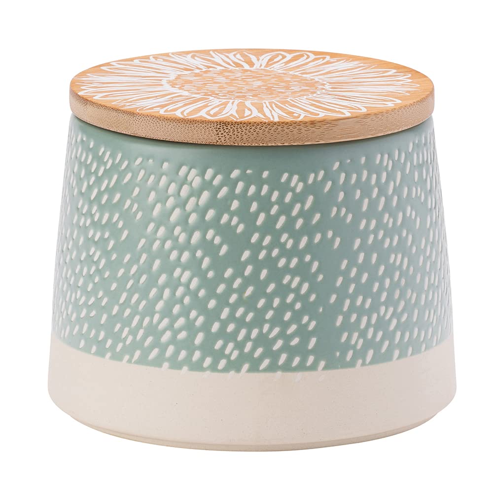 The English Tableware Blue English Tableware Company Artisan Flower Canister With Bamboo Lid 11Cm X 10Cm
