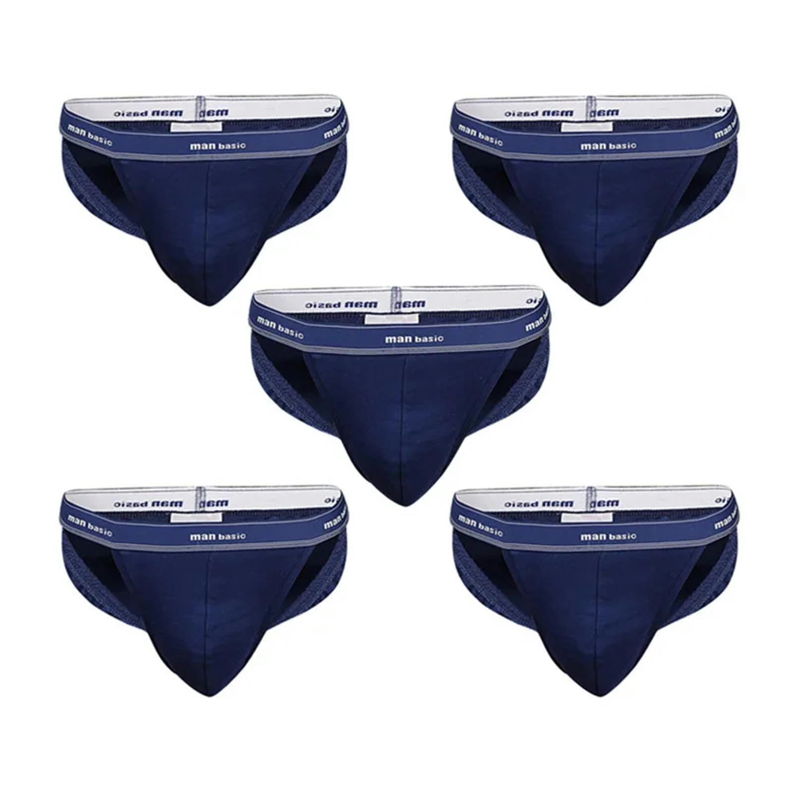 Slip Uomo in Biancheria Intima di Cotone da 5 Pezzi per Uomini Slip Sexy S-4Xl-5 Blu-4Xl (100-110Kg)