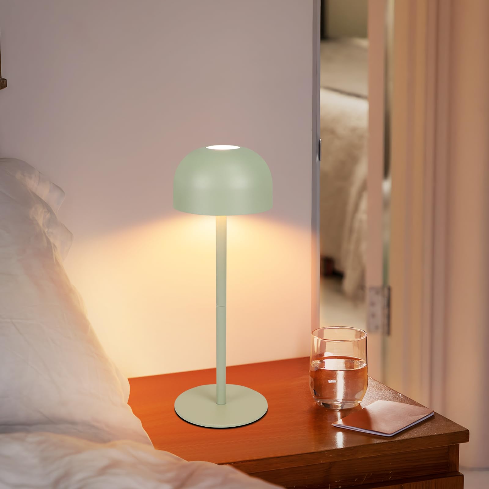 Homefire Lampada da tavolo a LED senza fili, 2 pezzi: touch dimmabile, 3 temperature di colore ricaricabile, batteria regolabile, portatile, impermeabile, verde