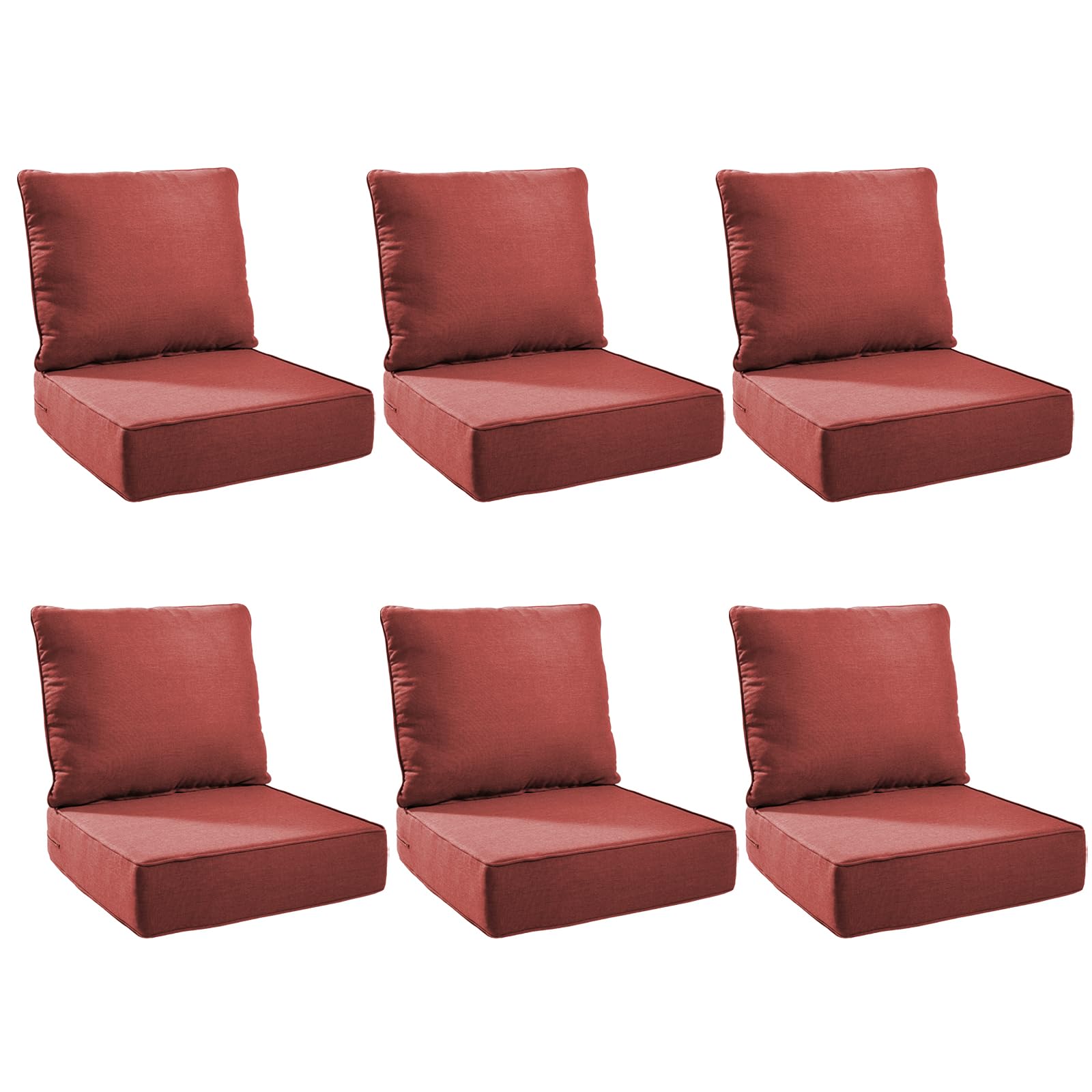 Outdoor Cushion Set for Patio Furniture, UV Resistant, Water Resistant - 6 Inch Thick Foam Garden Cushions– 24x24 Inch Patio Seat Covers for Chair/Sofa/Couch | Red | 6-Pack |