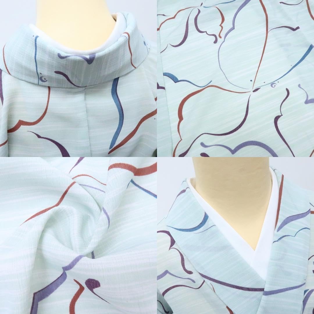 Y3306◇美品 洗える夏着物 薄物 誂えポリ 手縫い仕立て 蝶 小紋
