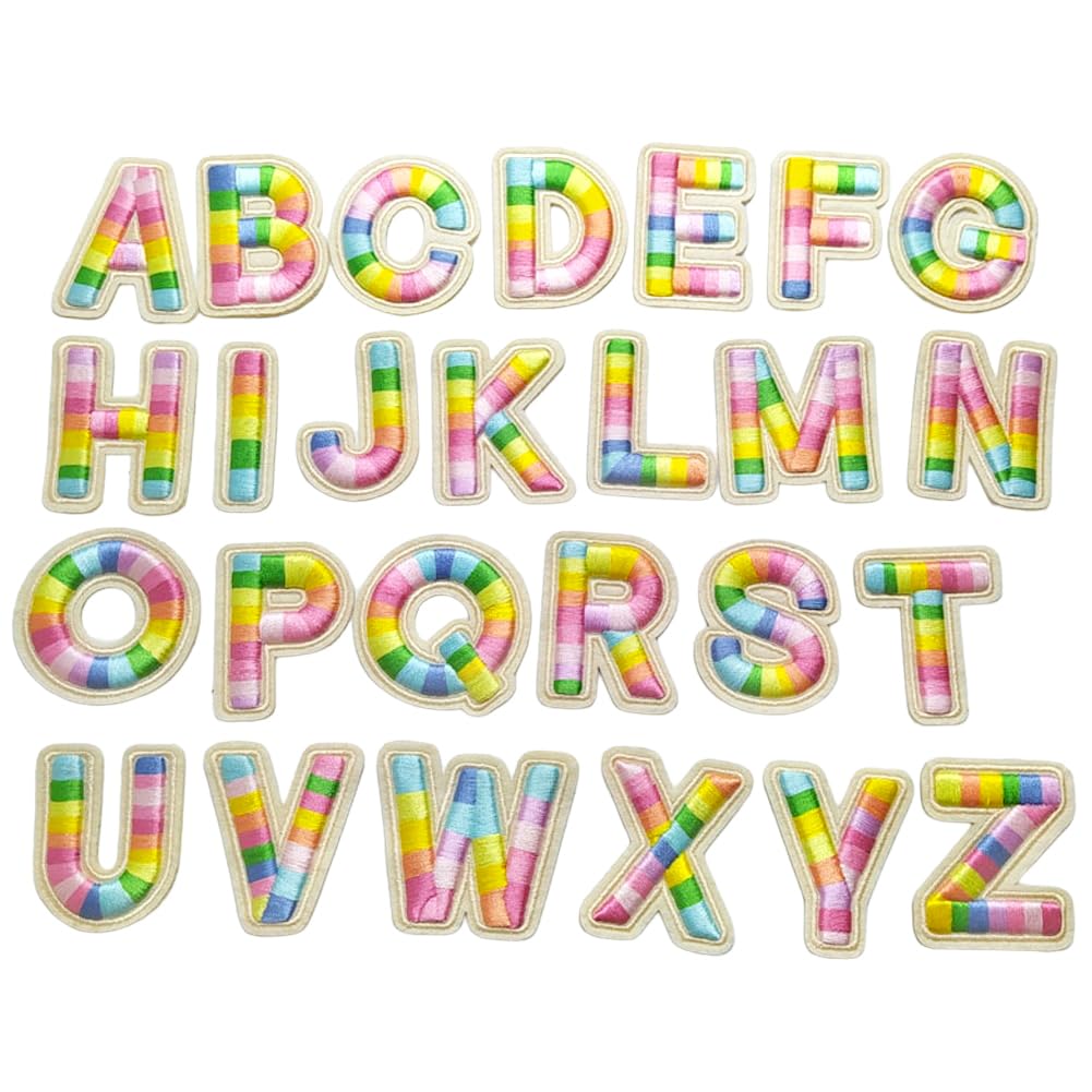 Locomo Individual Rainbow Letter Patch 3D Self Adhesive Sticker 2.15" 5.5cm Stick On Alphabet Capital Letter Sew On Embroidered A to Z Personalize DIY Gift