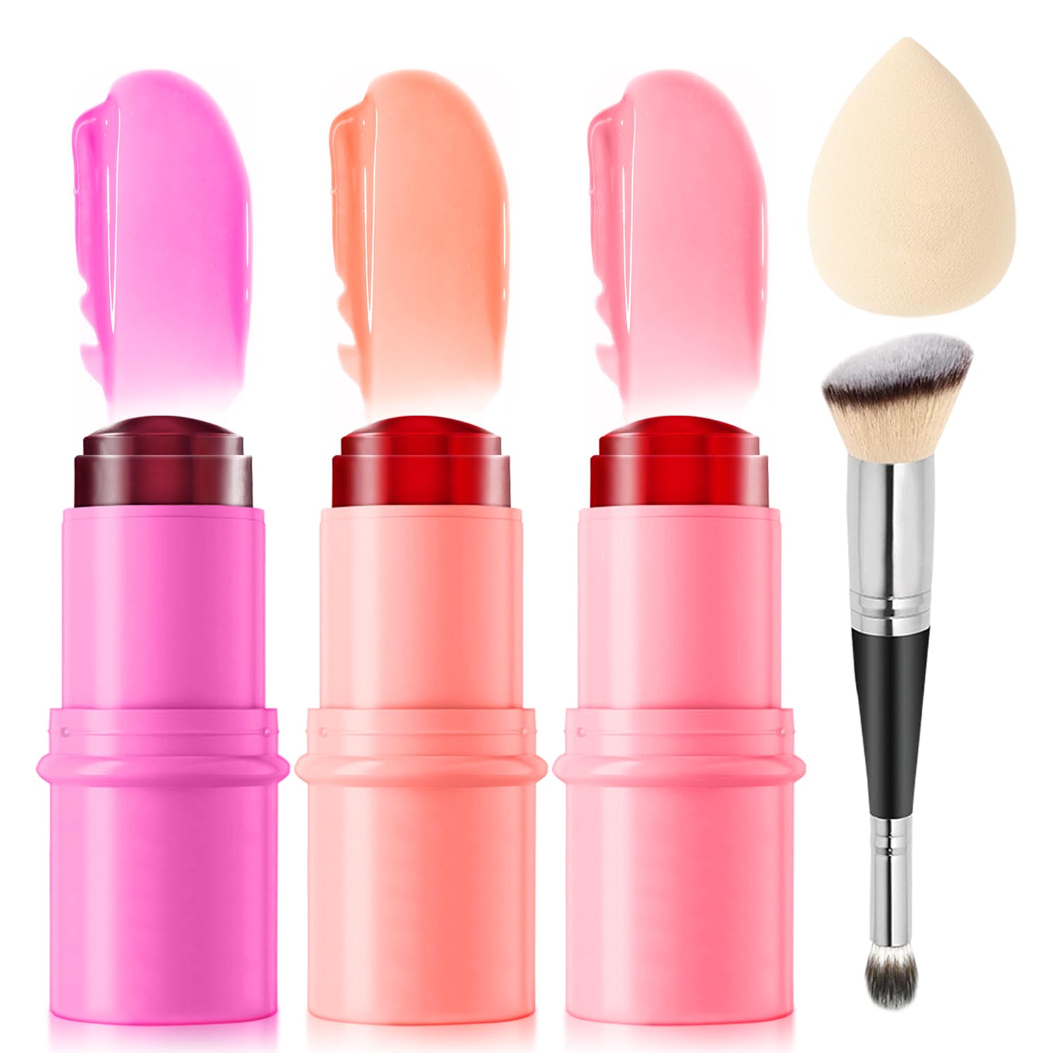 3 Pcs Jelly Blush Contour Stick for Cheeks Eyes Lips Lightweight Dewy Finish Blush Stick Waterproof Long Lasting Contour Trio Wand Face Makeup Set for Wome (3PCS) - Image 1 of 9