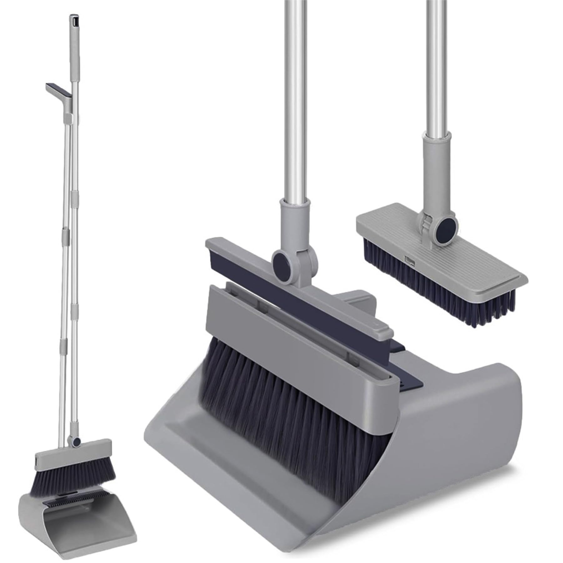 SDSM 4 in 1 Multifunctional Broom and Dustpan Combo Set, Heavy Duty Brooms with 52" Long Handle, with Squeegee and Cleaning Brush, for Clean Home Kitchen Bathroom Office, Sweeping indoor Outdoor Floor
