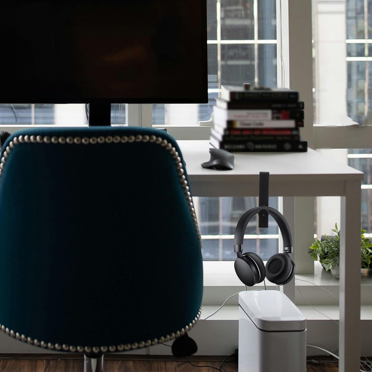 Angoily 2pezzi Supporto Per Cuffie Da Muro Ferro Gancio Per Headset Da Tavolo Organizer Per Auricolari Stabile e Resistente Per Casa Ufficio e Cafe Nero