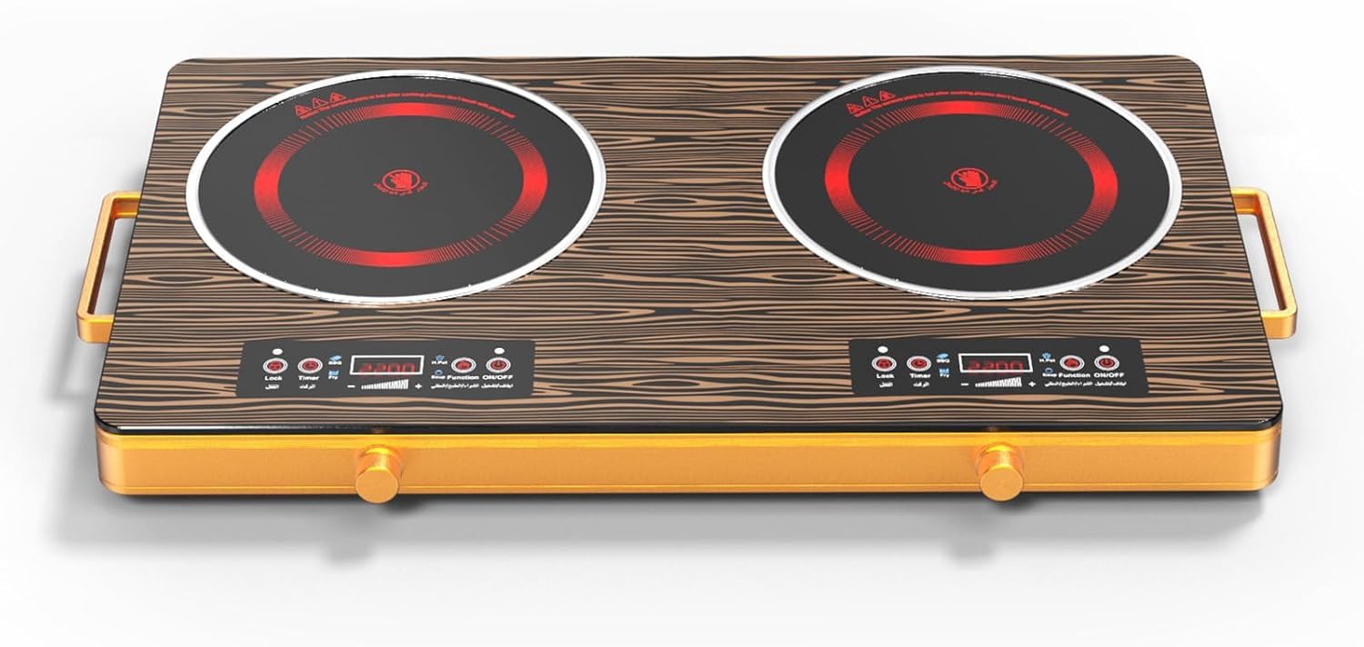 Portable Dual Induction Cooktop, 2 Burners, 3500W Power, 10 Temp Levels, Safety Lock, Timer, Scratch-Resistant Ceramic Surface, Magnetic Cookware Compatible