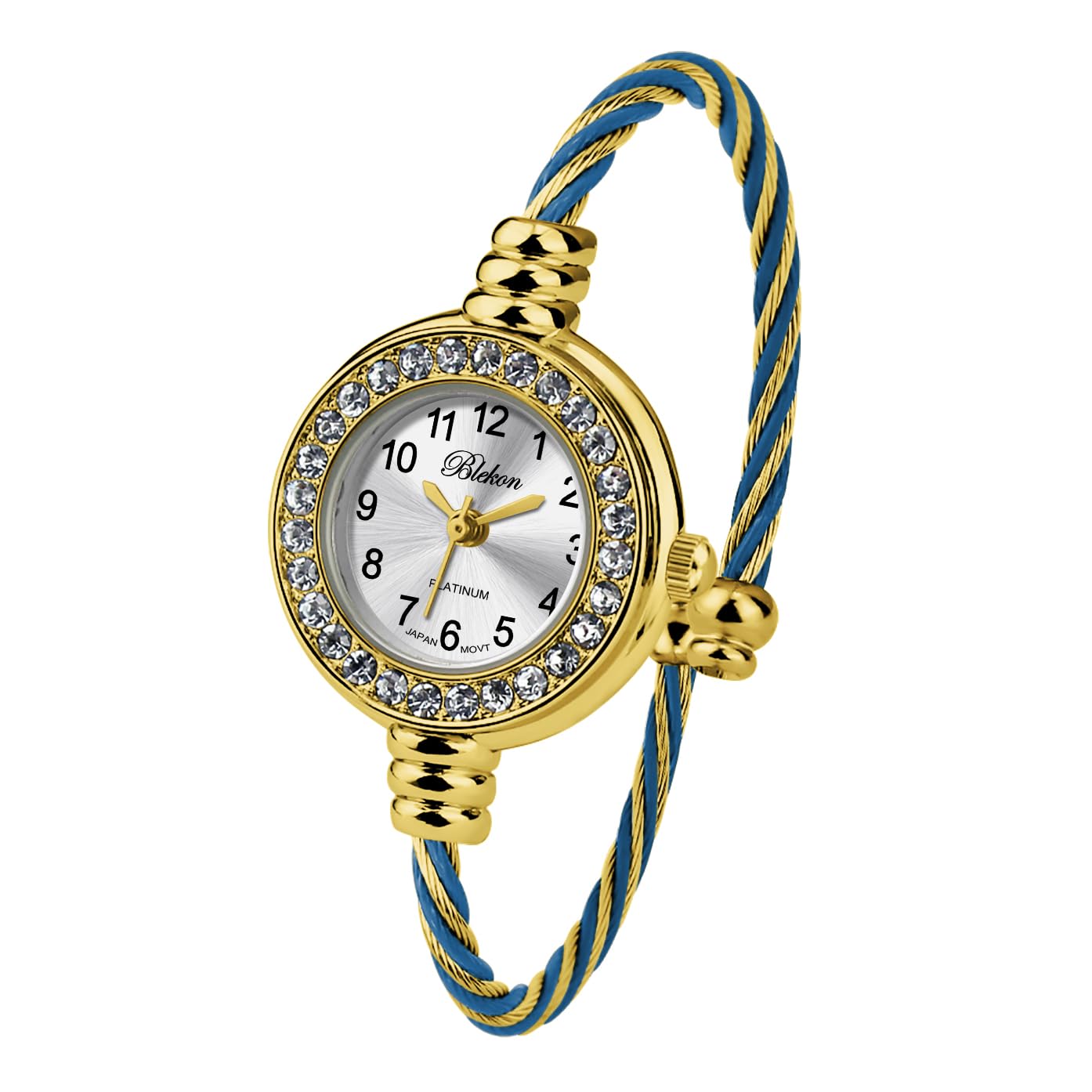 Blekon Collections Women's Cuff Watch - Round Analog Display Arabic Numbers 23mm Case Wire Bracelet Watch for Women Elegant Cable Cuff Bangle Wrist Watch
