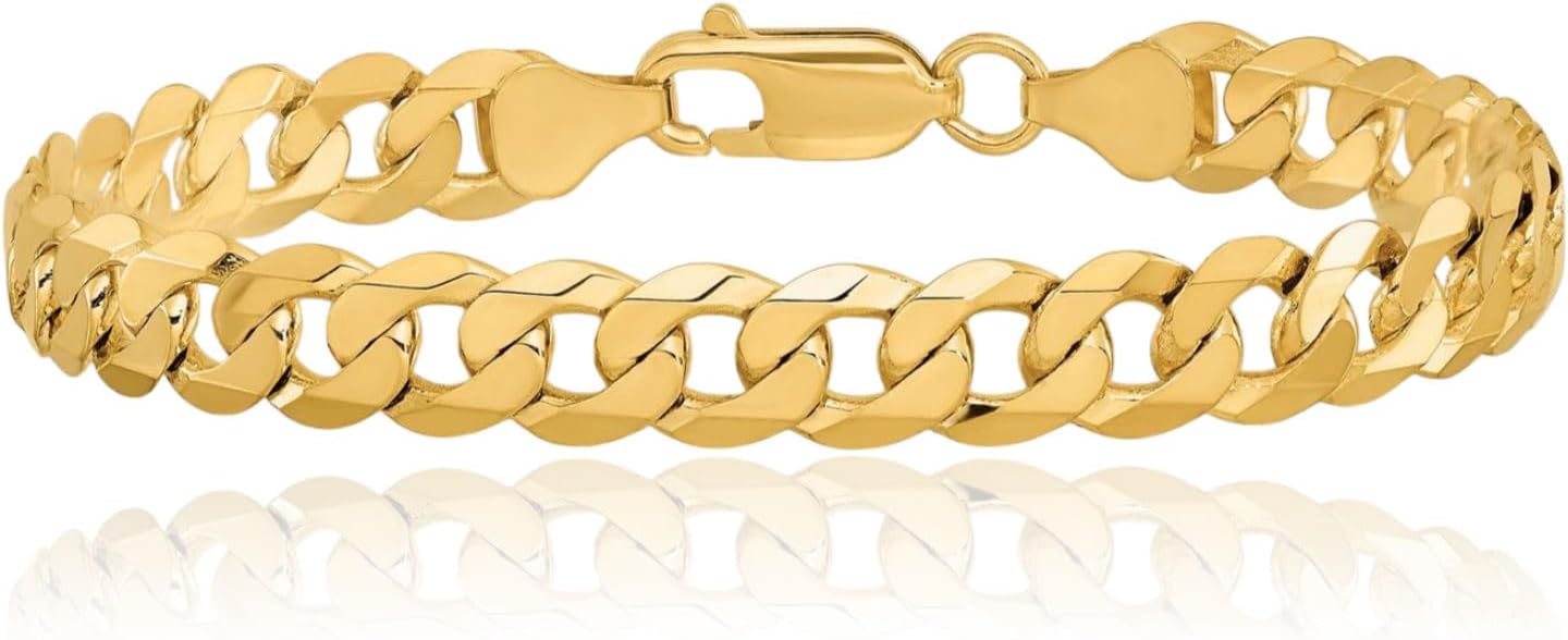 IceCarats 14K Solid Yellow Gold 8.5mm Chunky Curb Chain Concave Link Bracelet Polished