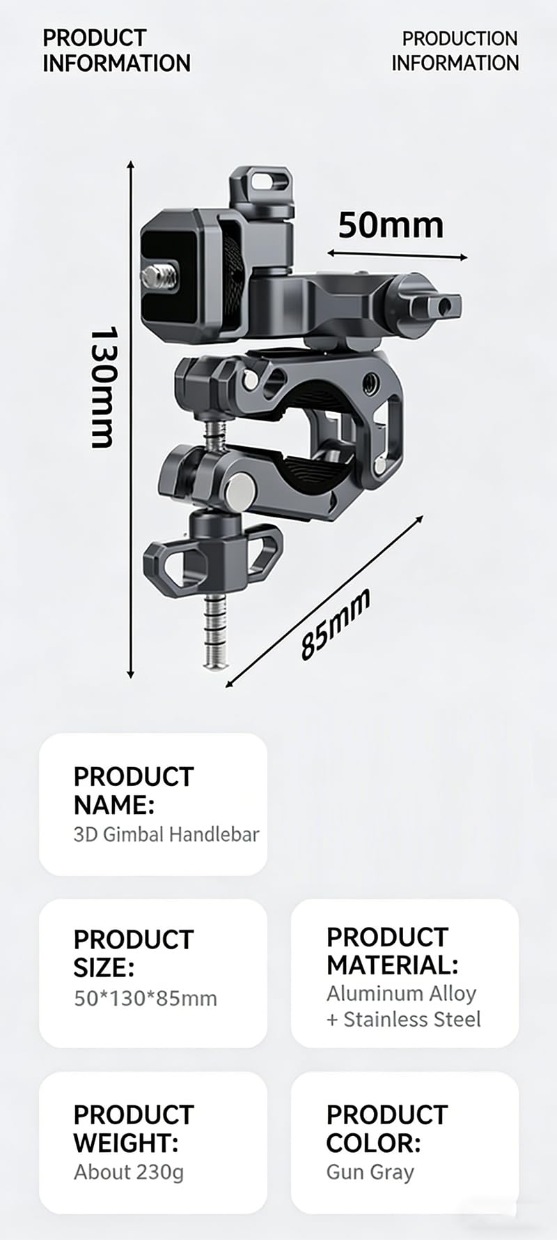 Soporte de manillar de bicicleta de 3 ejes para Insta 360 X5 y con interfaz de tornillo de 1/4 pulgadas, etc. Cámaras de acción, soporte de abrazadera de cámara súper abrazadera para