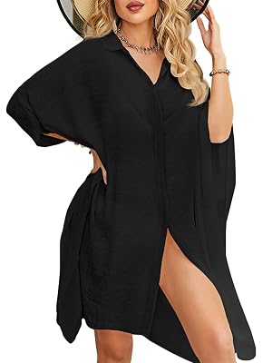 Chalier Womens Loose Bathing Suit Cover Ups Beach Swimwear Button Down Shirt Dress
