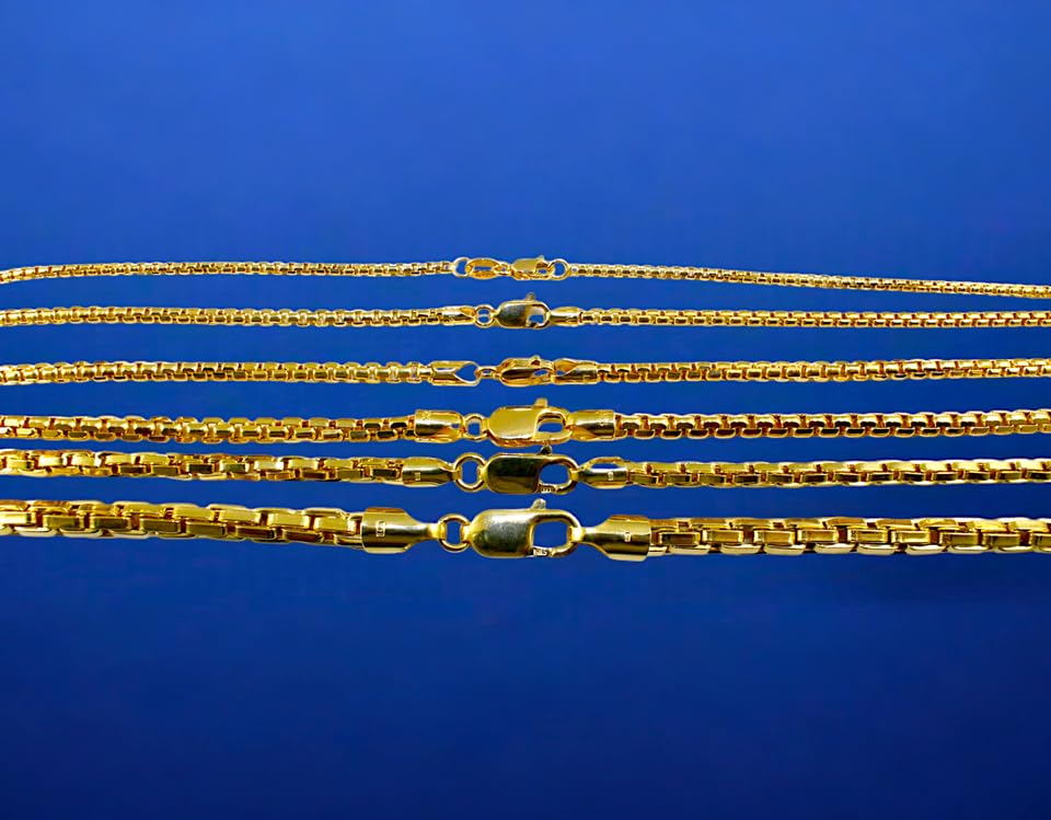 14K Yellow Gold Venetian Round Box Chain Necklace Bracelet Real Men Women Jewelry 1.40g-39.10g | 1.3mm-5.0mm | 7 inches-30 inches | MADE IN ITALY3