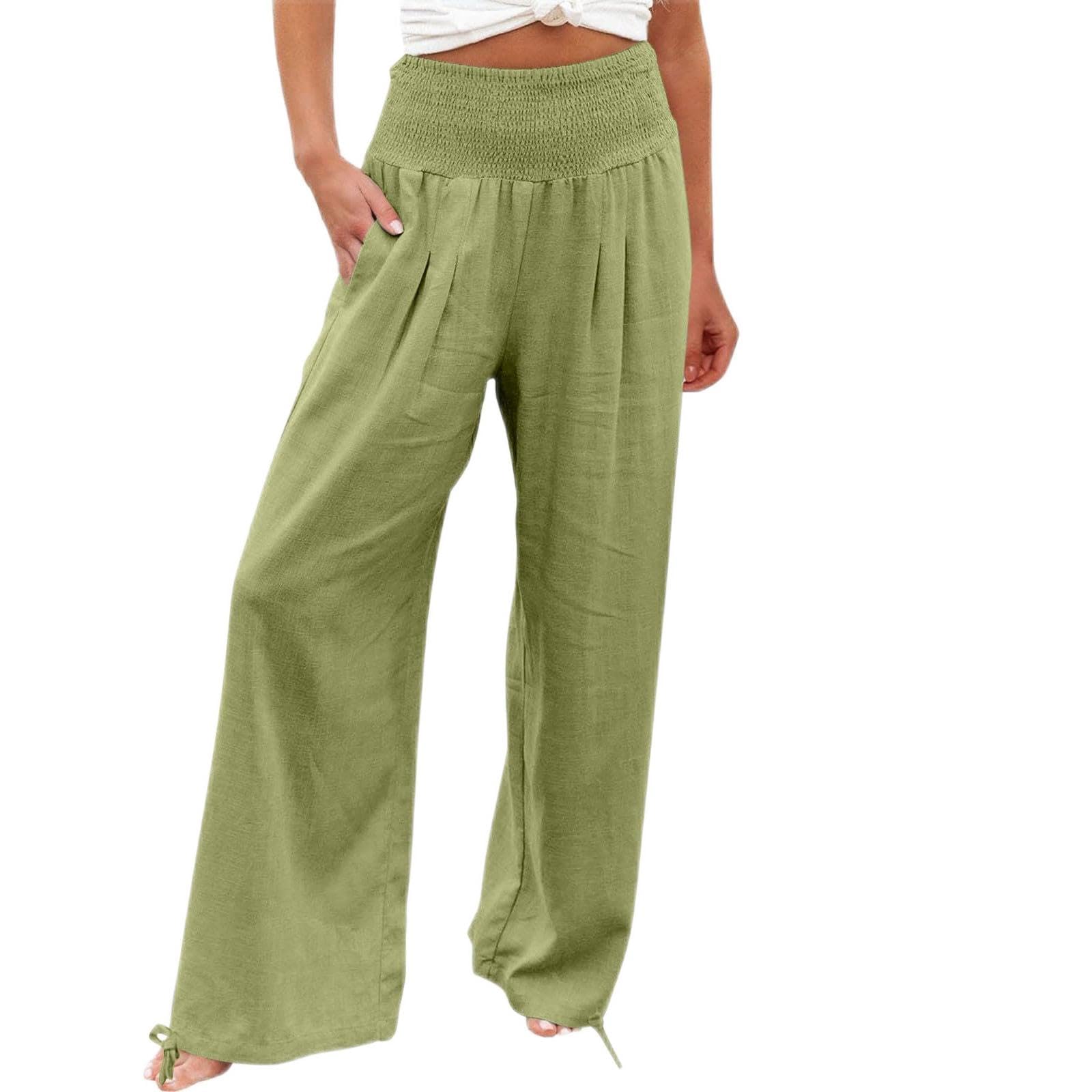 Womens Linen Pants 2026 Summer Beach Vacation Boho Wide Leg Pants Fashion High Waist Casual Flowy Palazzo Trousers — view 13