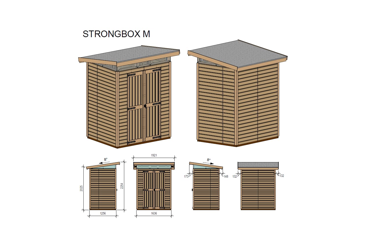 Upyard Domek ogrodowy Strongbox M – wytrzymały drewniany domek na narzędzia z impregnowanym fundamentem i bardzo wytrzymałym dachem z tworzywa sztucznego, 163 x 127 cm, brązowy