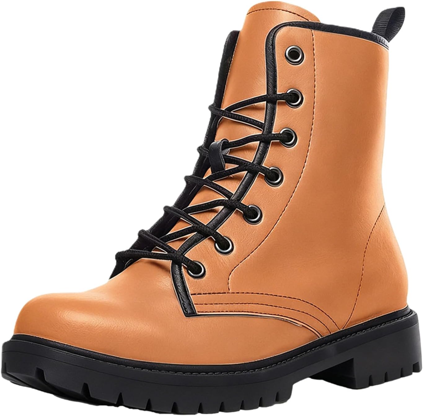 Women's Solid Color Combat Ankle Boots Lace Up Chunky Heel Platform Short Booties Street Style Motorcycle Shoes with Breathable Lining Lug Sole for Hiking Shopping Travel Party School