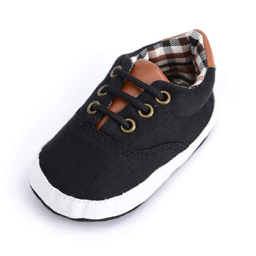 Baby Boys Canvas Shoes Premium Soft Sole Infant Basic Sneakers Lace Up Toddler First Walkers(Black,6-12 Months)