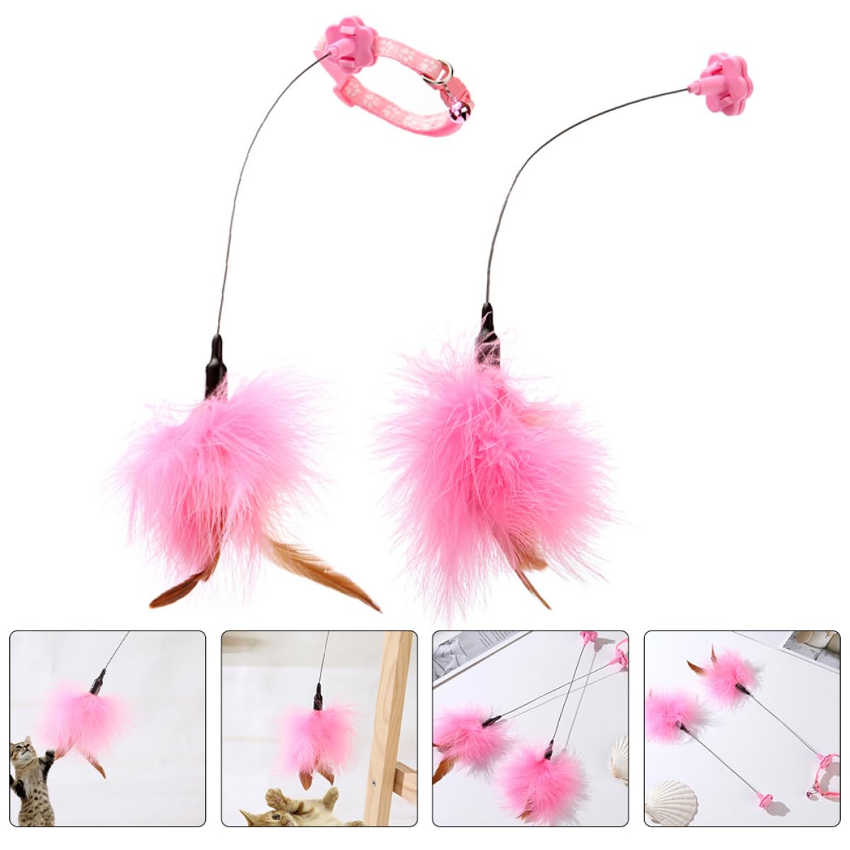 DOITOOL 2pièces De Jeu Interactives pour Chats De Jouets Plume Stimule Instinct De Chasse Accessoires Amusants pour Chats Intérieur Matériaux Sûrs Et