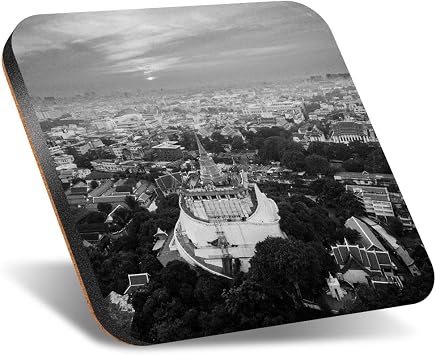 DV DESIGN 1 x Eco Square 12cm Coaster - BW - Sunset Wat Saket Bangkok Thailand Travel Drink Cup Mug Glass Table Protection Mat #43611