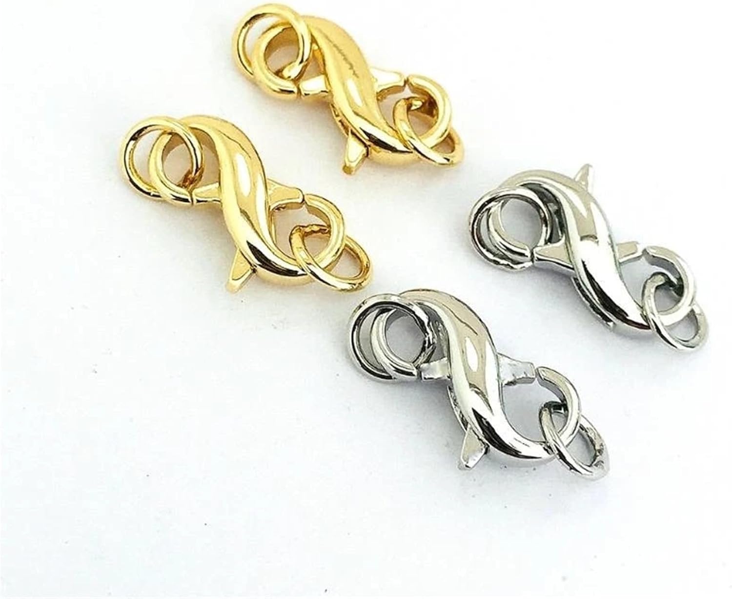 50-Piece Double-Opening Lobster Claw Locks – Practical Clasps with Jump Rings for DIY Jewelry Bracelet Necklace(Gold)