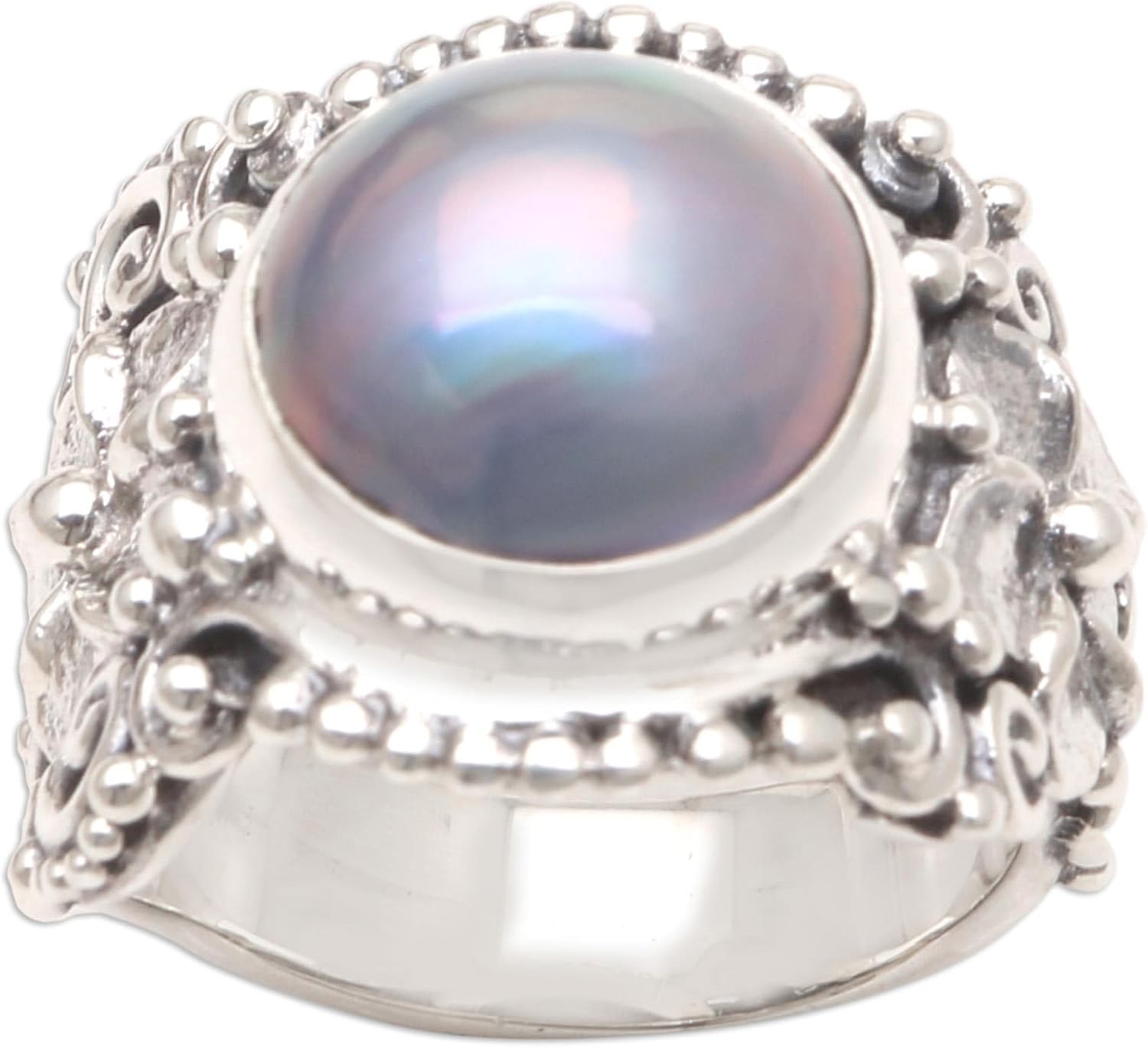 NOVICA Artisan Handmade Cultured Freshwater Pearl Cocktail Ring Blue .925 Sterling Silver Mabe Indonesia Gemstone 'Soft Glow in Blue'