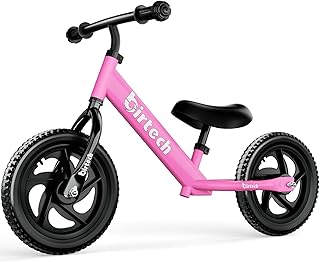 Birtech 12 Inch Toddler Balance Bike for Kids 2-6 Years Old, Adjustable Seat Height, Indoor Outdoor Toy Bicycle With No Pedals, Pink