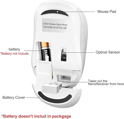 Miniatura 4 de OKIMO Ratón inalámbrico para computadora portátil Ratón con receptor USB 2.4GHz Computadora de seguimiento óptico Ratón inalámbrico Ratón ergonómico