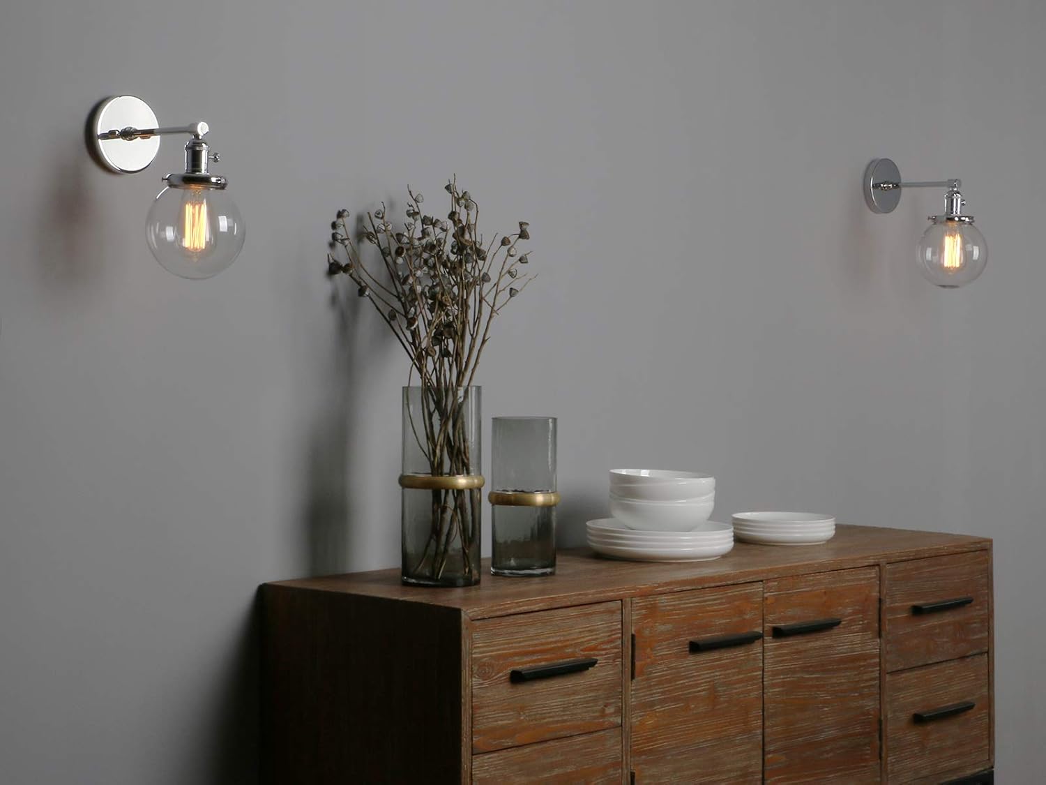 Phansthy Industrial Wall Light Globe Wall Sconce with 5.9 Inch Clear Glass Canopy (Chrome)