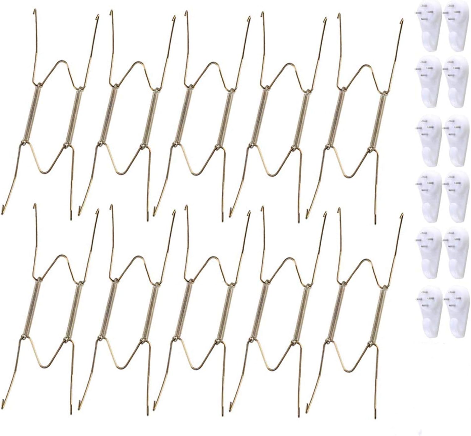 ManYee 10 Pack Plate Hangers Invisible Wall Plate Hangers Stainless Steel Plate Hangers for The Wall and 12 Pack Wall Hooks Compatible 7.5 to 9 Inch for Decorative Plates Art Wall Brass Coated