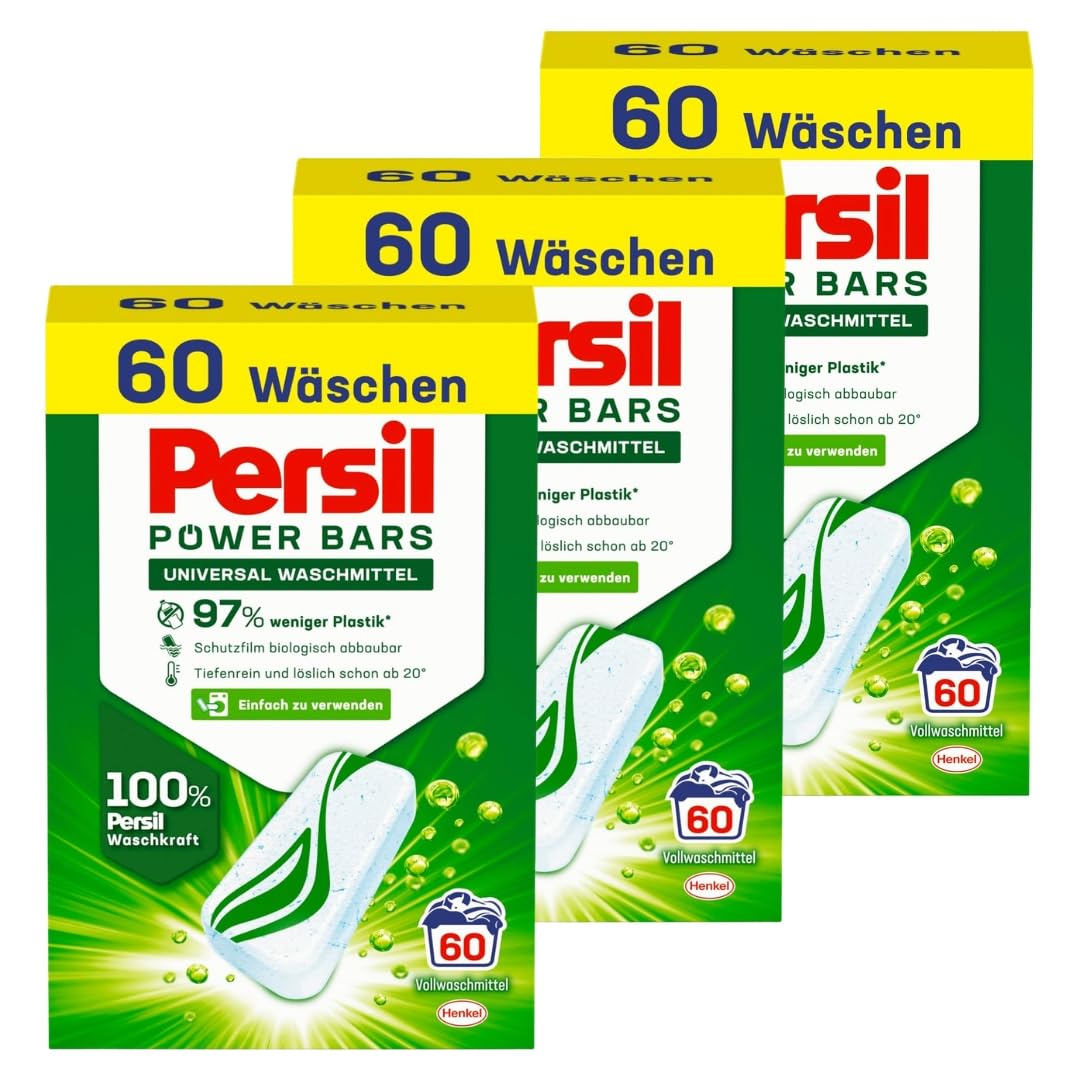 Persil Power Bars Universal Waschmittel 180 Waschladungen, vordosiertes Vollwaschmittel in nachhaltiger Verpackung, für hygienisch reine Wäsche bereits ab 20° C