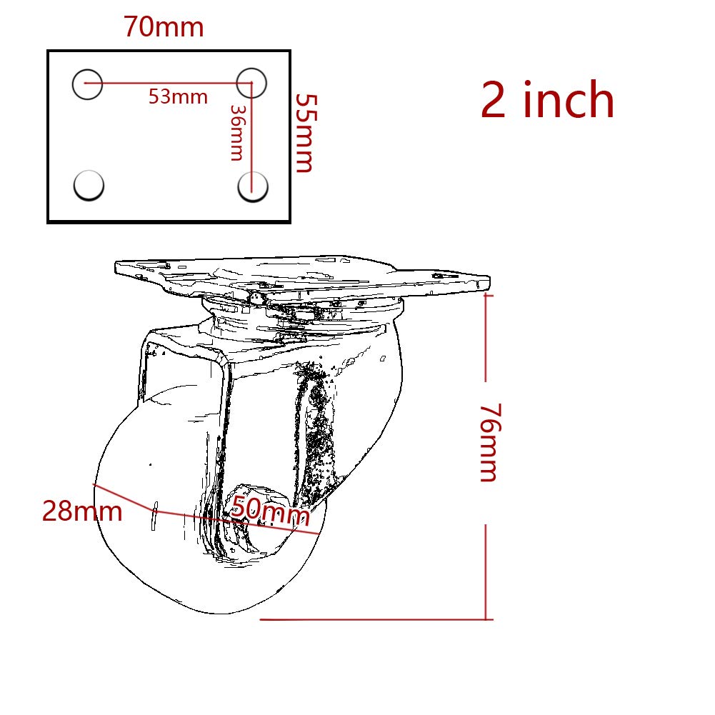 Ruote girevoli resistenti da 38,1 cm con freno, 50 mm, in nylon silenzioso, capacità 1000 kg, per carrelli industriali, set di 4 ruote mobili mobili