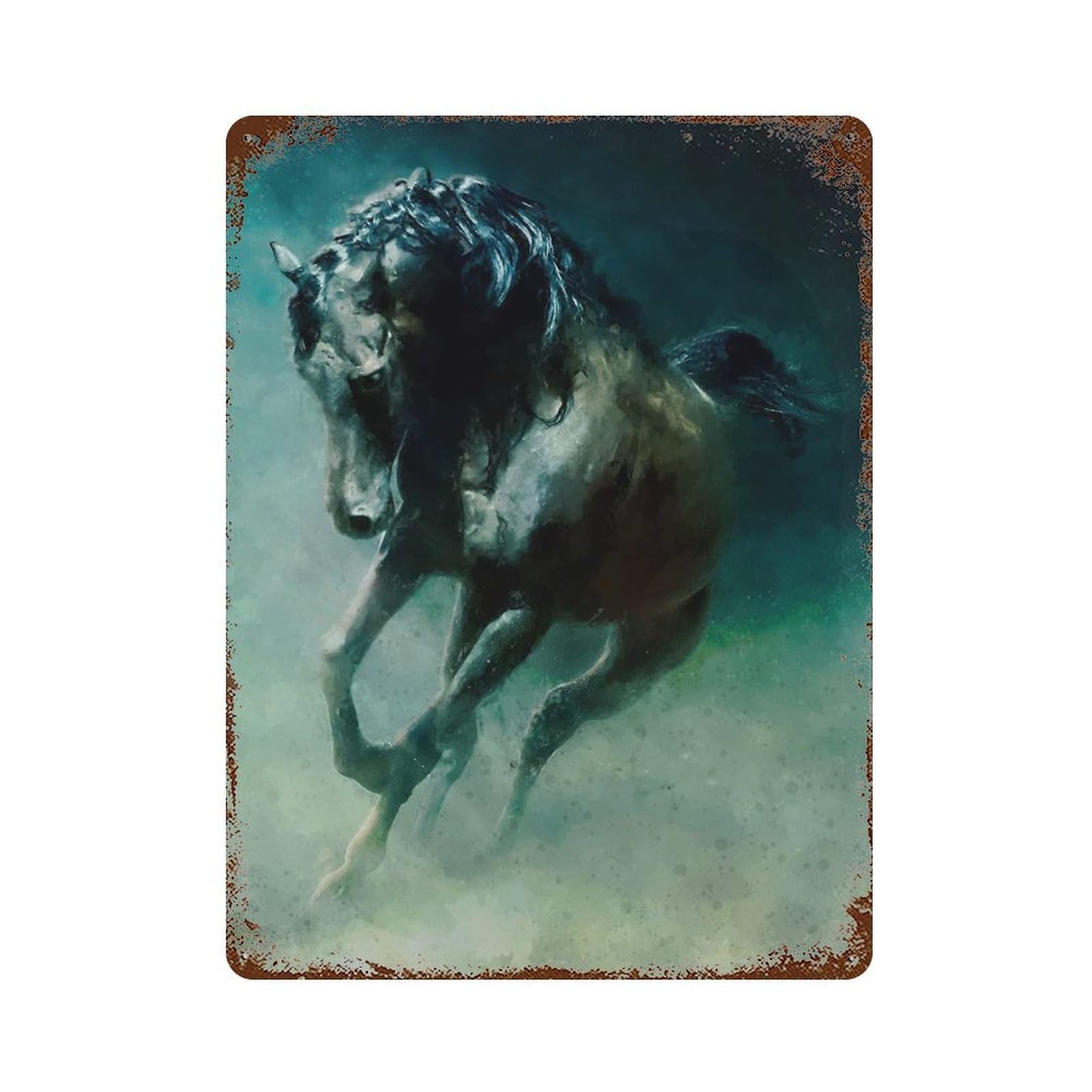 Garage Style The Stallion Aged Metal Wall Plaque 15.7"x11.8", Decorative Metal Wall Art for Bar And Workshop