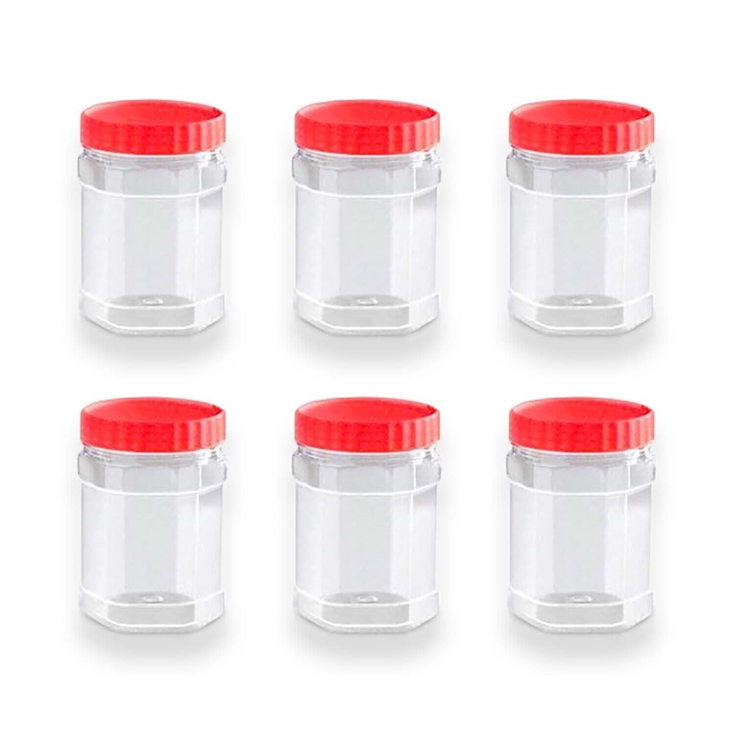 AFSUK Plastic voorraadpot, 500 ml, met schroefdeksels, luchtdichte voedselopslagcontainers BPA-vrij voor keuken, kruiden, specerijen, snoep, doorzichtige canister potten (Pack van 6