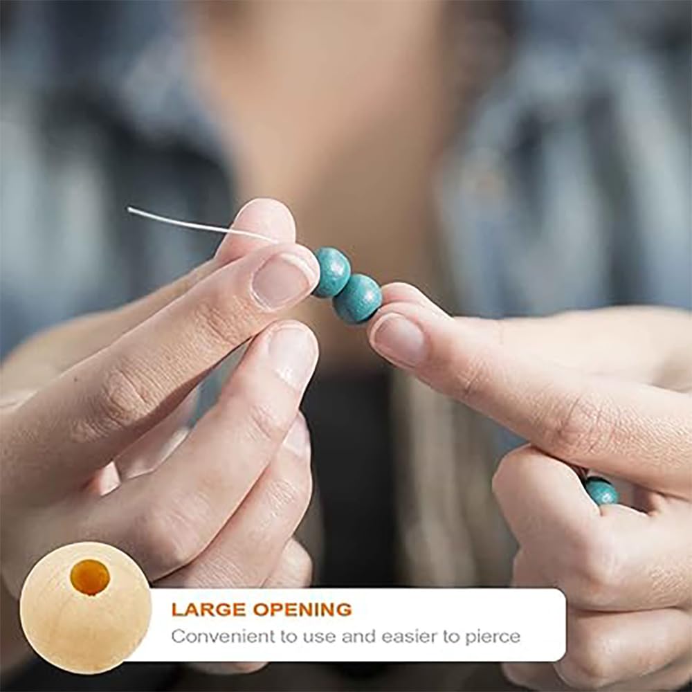 20 sztuk naturalnych okrągłych drewnianych koralików do nawlekania, nieobrobione, naturalne, luźne koraliki dystansowe, do majsterkowania, akcesoria dekoracyjne, duży otwór, drewno lotosu, do