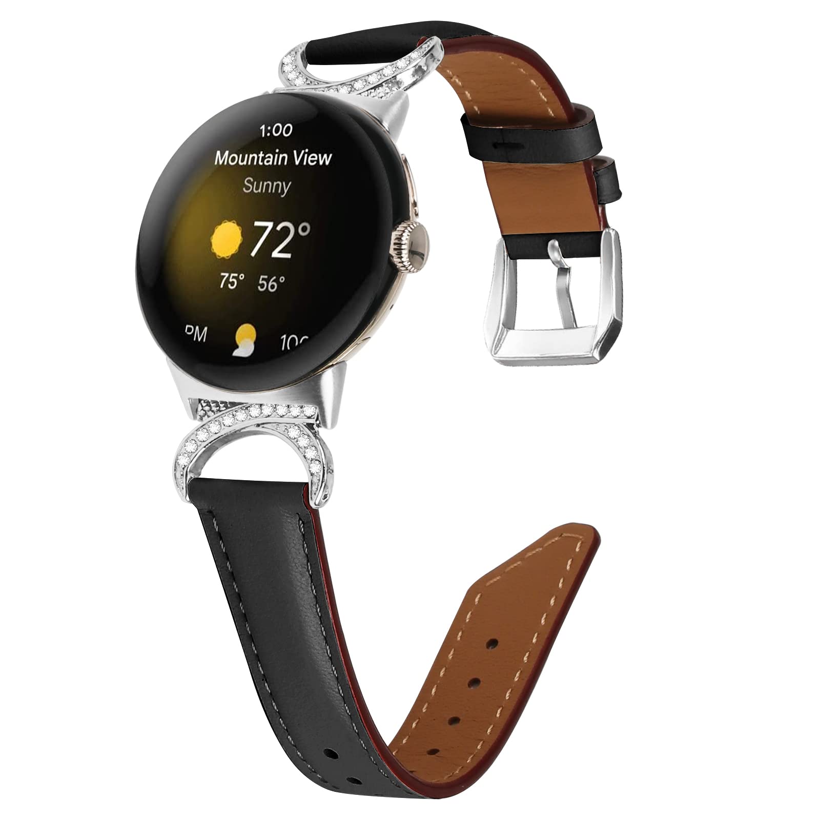 Bracelets de rechange en cuir et métal pour Google Pixel Watch (noir)