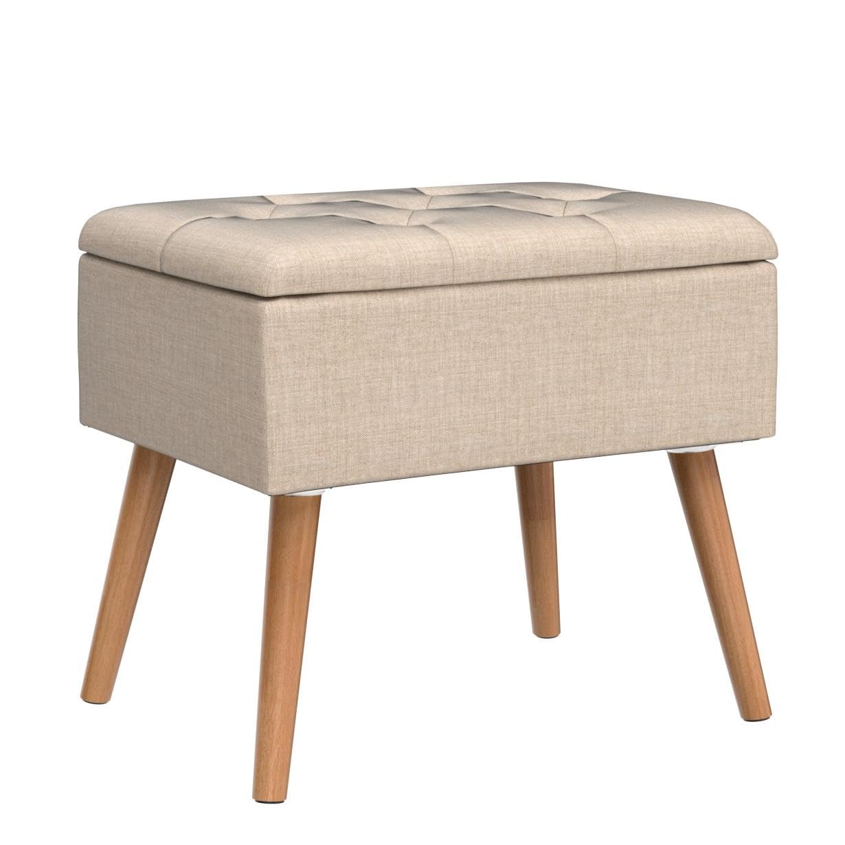 tectake® Banc de Rangement Pliable Bout de lit Aspect Lin Pieds en Bois Banc Entree Pouf Chambre Dressing Chambre Adulte Repose Pied Tabouret Coiffeuse Meuble Salon Maison Coffre a Jouet