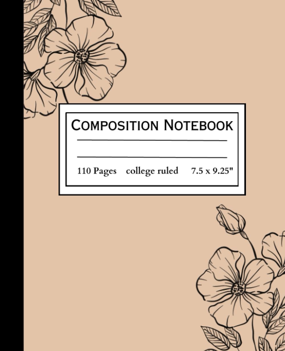 Composition Notebook College Ruled: Hawaii Vintage Flowers Pattern| Cute Brown Notebook for school, college, work| wide lined