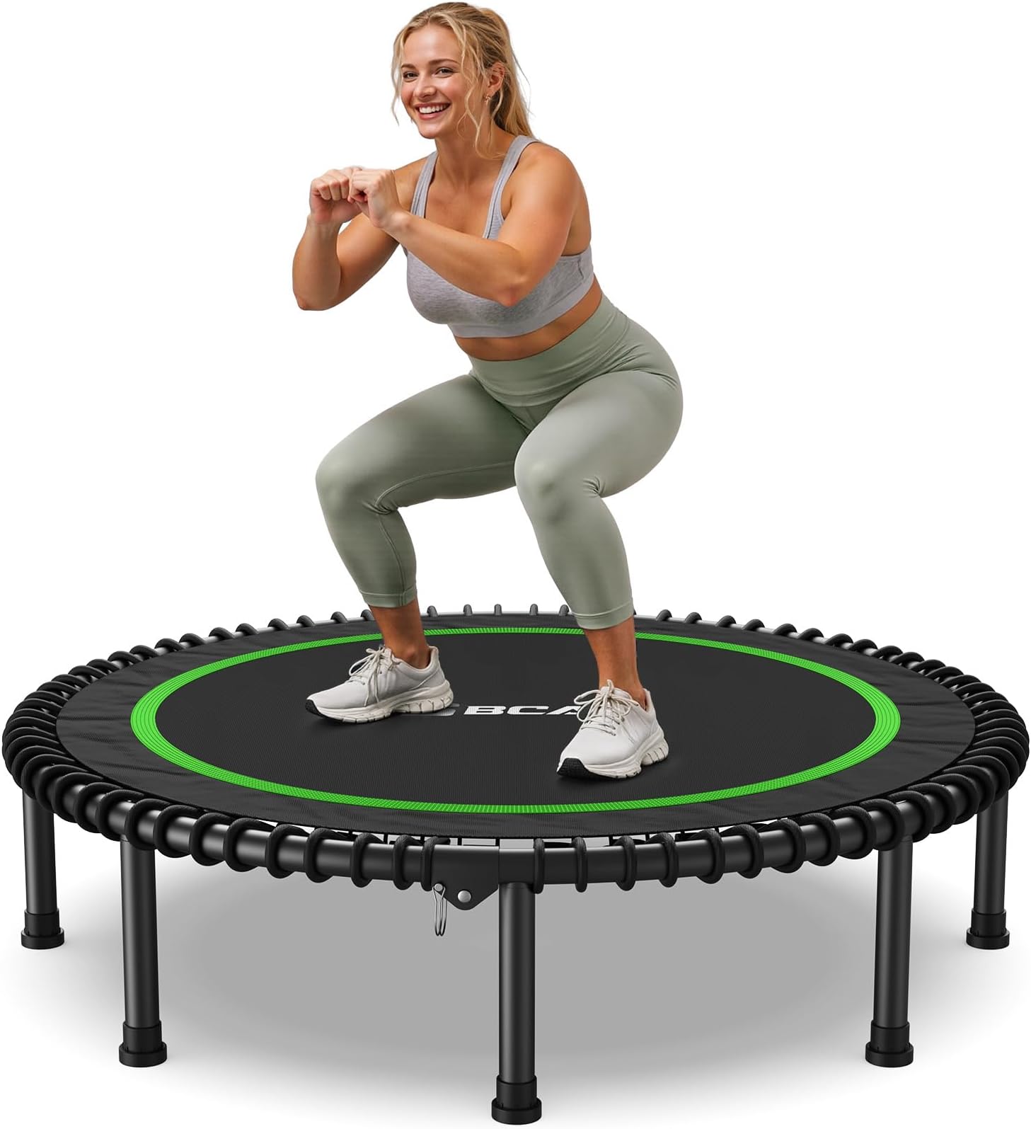 BCAN 450/550 LBS Foldable Mini Trampoline, 40"/48"/50" Fitness Trampoline with Bungees, Adjustable Foam Handle, Stable & Quiet Exercise Rebounder for Kids Adults Indoor/Garden Workout