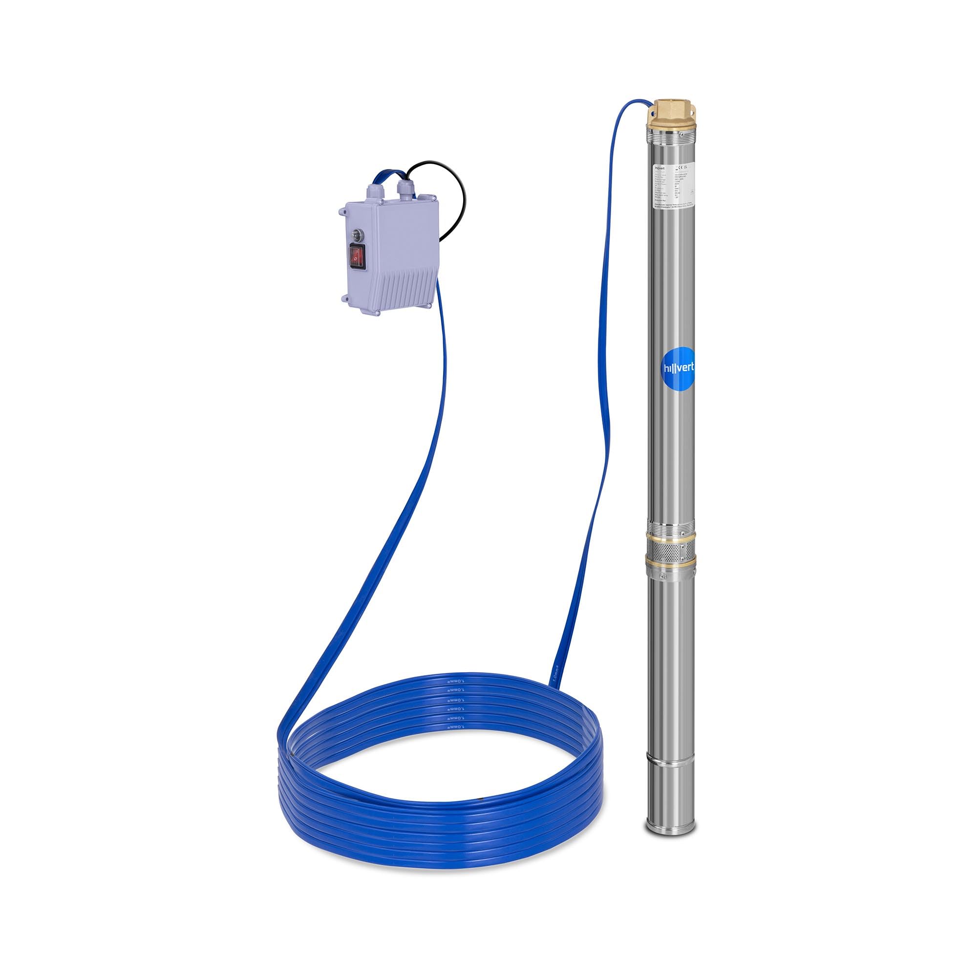 Hillvert Bomba de agua sumergible para pozos Caudal máx.: 3.800 l/h, 550 W, Profundidad máx.: 60 m, Ø 70 mm, Incl. caja de control, Acero inoxidable